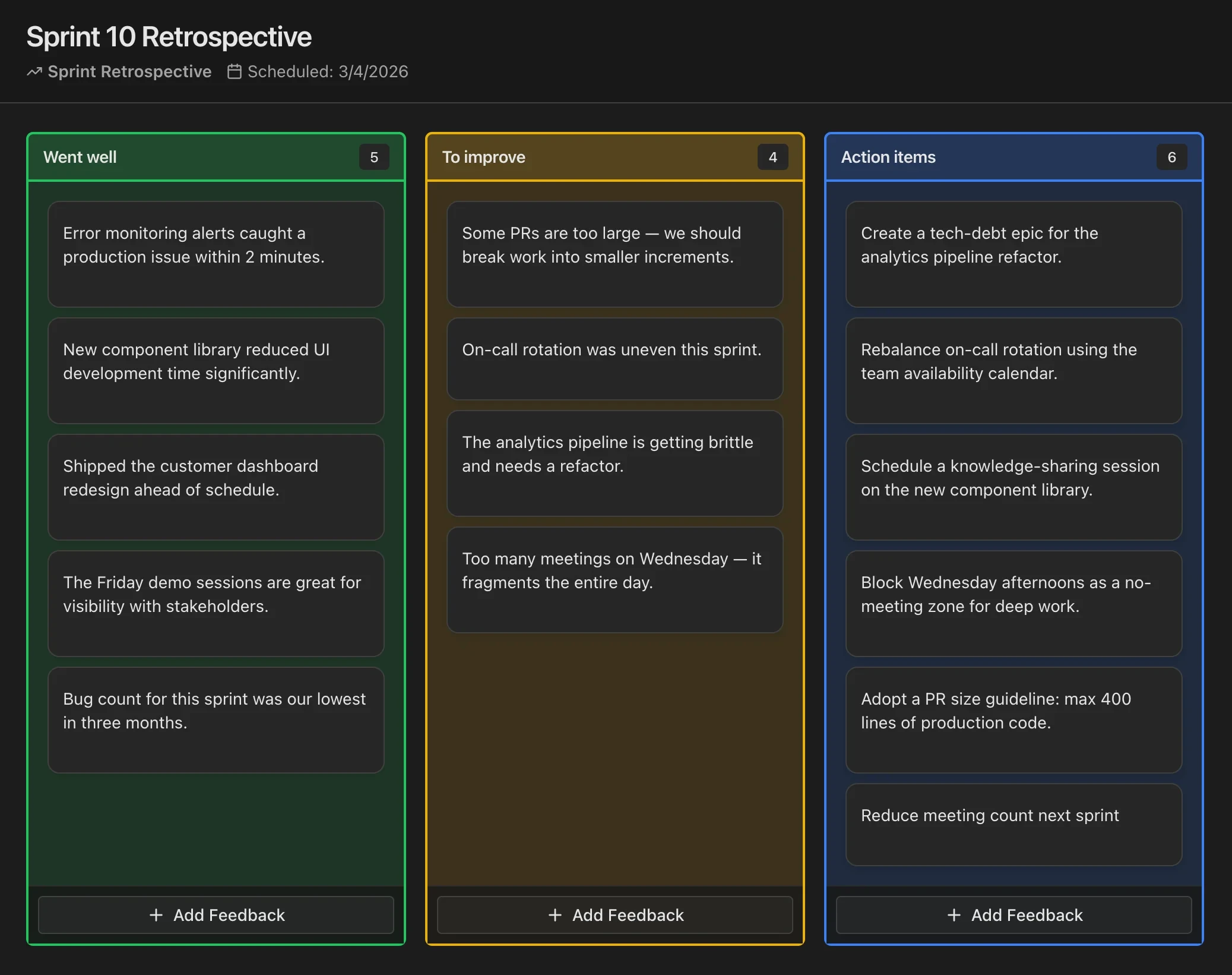 Screenshot of the Retrospectives product in CodeKudu